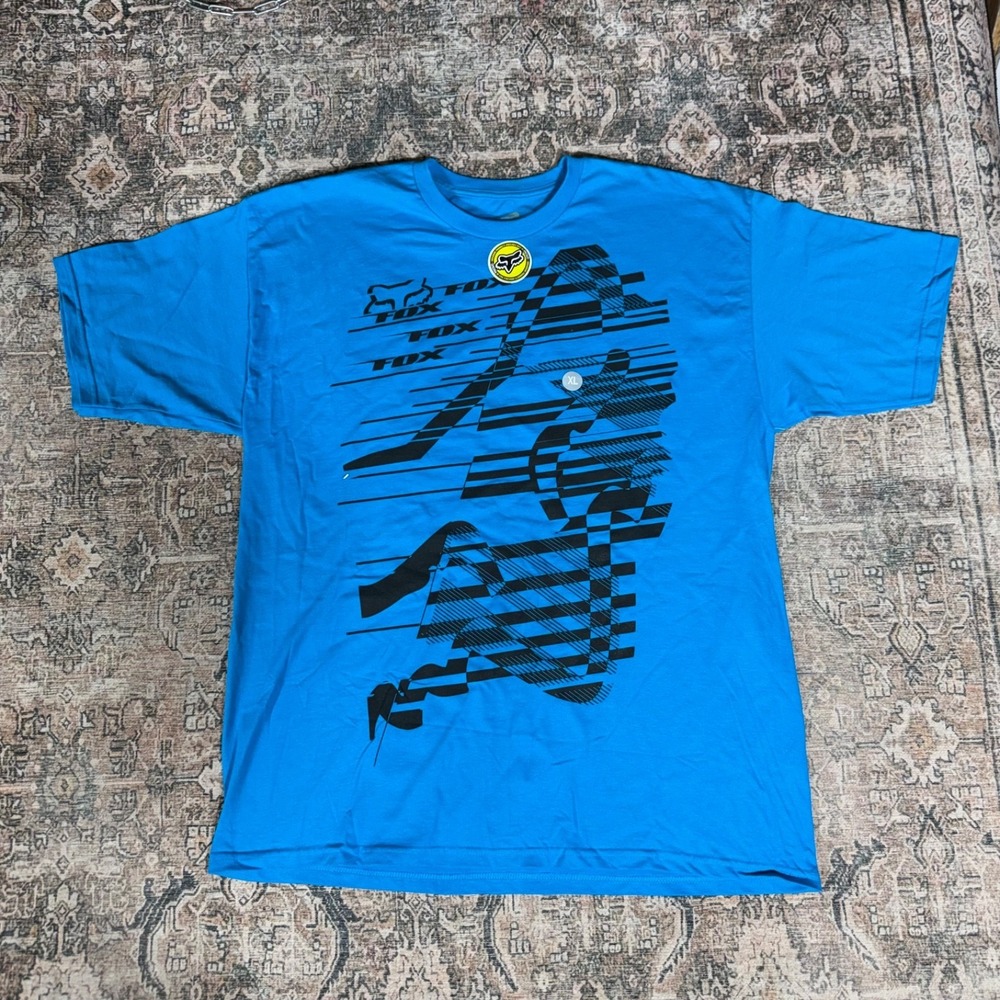 2000s Y2K Fox Racing Blue Tee Size XL Affliction Style New With Tags